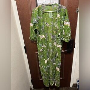 Eclectic Bohemian Green Animal Print/Jungle  Robe
